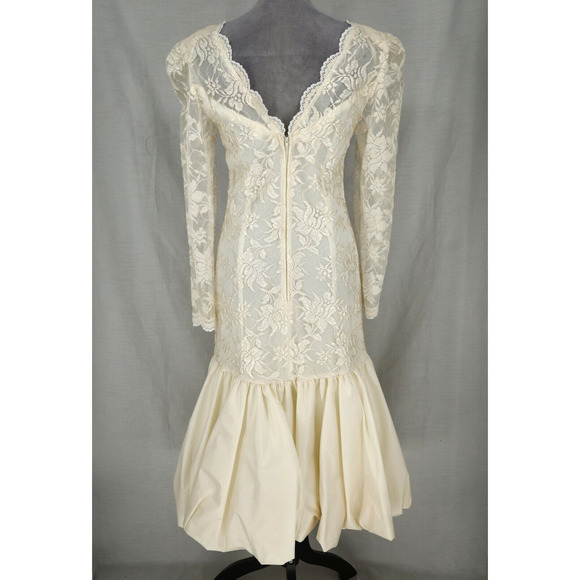 Evenings by Pantagis Gown Womens 4 Ivory Lace Dress Lined Bubble Hem Vintage 80s - Picture 2 of 13